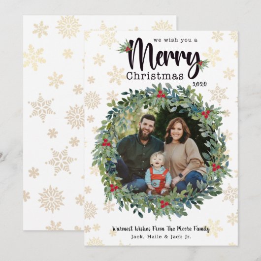 Golden Snowflakes kerstfotokaart Feestdagenkaart (Voorkant / Achterkant)