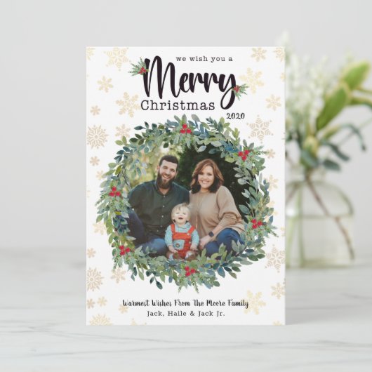 Golden Snowflakes kerstfotokaart Feestdagenkaart (Staand voorkant)