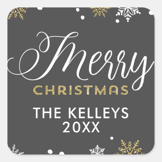Golden Snowflakes Merry Kerstfeestay Gift Label (Voorkant)