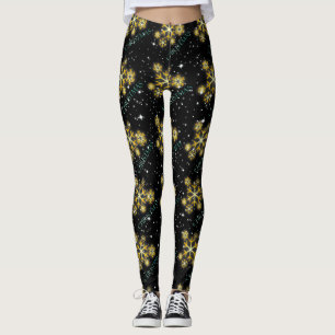 Golden Snowflakes met kerst in het groen op BLACK Leggings