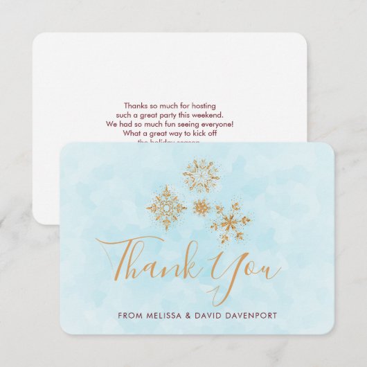  Golden Snowflakes op blauw, feestelijk Bedankkaart (Voorkant / Achterkant)