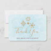  Golden Snowflakes op blauw, feestelijk Bedankkaart (Voorkant)