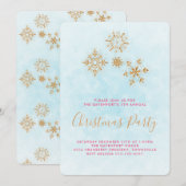 Golden Snowflakes op blauw, feestelijke uitnodigi Kaart (Voorkant / Achterkant)