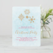 Golden Snowflakes op blauw, feestelijke uitnodigi Kaart (Staand voorkant)