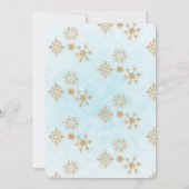 Golden Snowflakes op blauw, feestelijke uitnodigi Kaart (Achterkant)