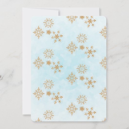 Golden Snowflakes op blauw, feestelijke uitnodigi Kaart (Achterkant)