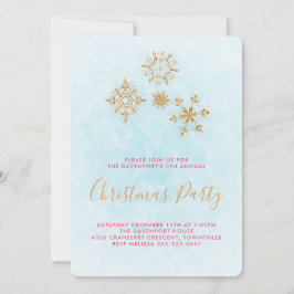  Golden Snowflakes op blauw, feestelijke uitnodigi Kaart