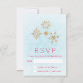 Golden Snowflakes op blauwe Festive RSVP (Voorkant)