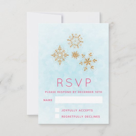  Golden Snowflakes op blauwe Festive RSVP (Voorkant)