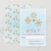  Golden Snowflakes op blauwe Festive RSVP (Voorkant / Achterkant)