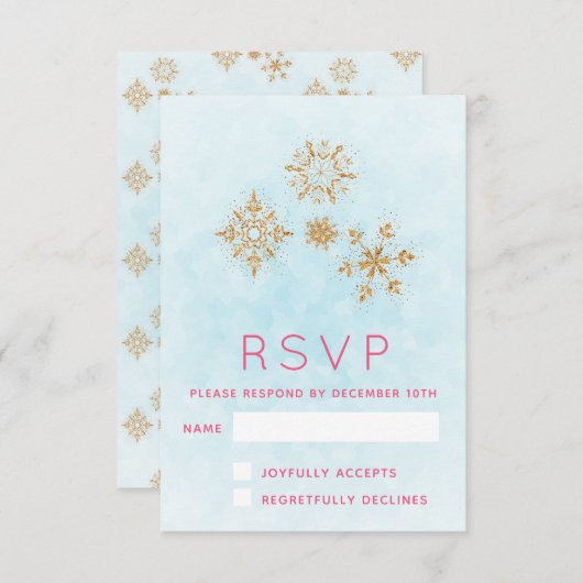 Golden Snowflakes op blauwe Festive RSVP (Voorkant / Achterkant)