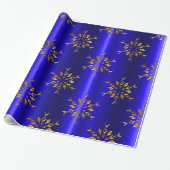 Golden Snowflakes op blauwe kerst Cadeaupapier (Uitgerold)