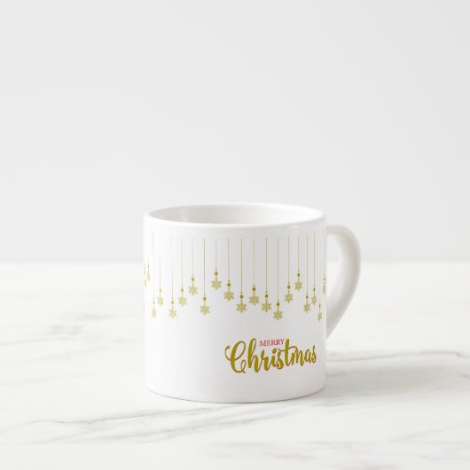 Golden Snowflakes with Merry Christmas Quote Espresso Kop (Voorkant rechts)