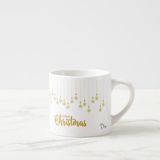 Golden Snowflakes with Merry Christmas Quote Espresso Kop (Rechts)