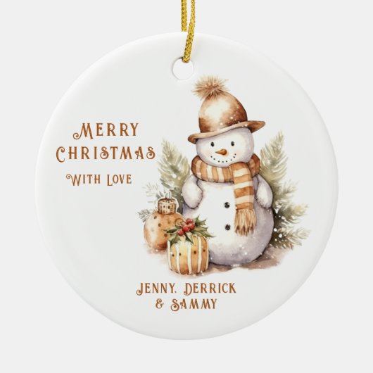 Golden Snowman kerstboom Keramisch Ornament (Voorkant)