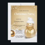 Golden Snowman Vakantie Kerstfeest Kaart<br><div class="desc">Mooie Gouden Sneeuwman Vakantie Kerstmis Party uitnodiging</div>