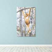 Golden Snub-nosed Monkey die op Branch zwaait Canvas Afdruk (Insitu (Houten vloer))