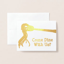 Golden Spaghetti Fork - Aangepaste binnenuitnodigi Folie Kaarten