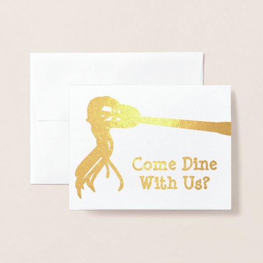 Golden Spaghetti Fork - Aangepaste binnenuitnodigi Folie Kaarten (Voorkant met envelop)