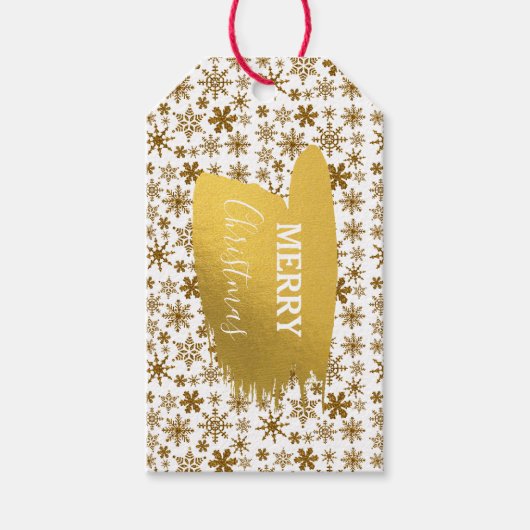 Golden Sparking Snowflakes Merry kerst Cadeaulabel (Voorkant)