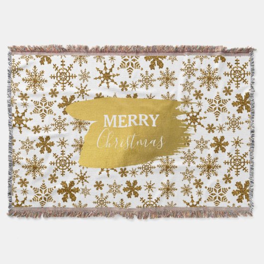 Golden Sparking Snowflakes Merry kerst Deken (Voorkant)