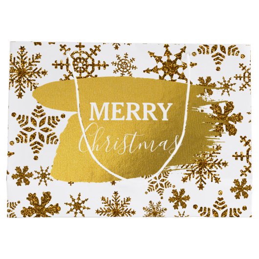 Golden Sparking Snowflakes Merry kerst Groot Cadeauzakje (Achterkant)