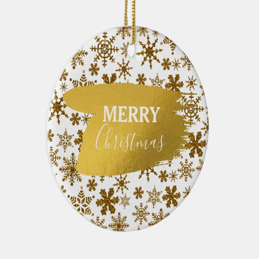 Golden Sparking Snowflakes Merry kerst Keramisch Ornament (Rechts)