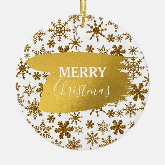 Golden Sparking Snowflakes Merry kerst Keramisch Ornament (Voorkant)