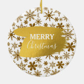 Golden Sparking Snowflakes Merry kerst Keramisch Ornament (Achterkant)
