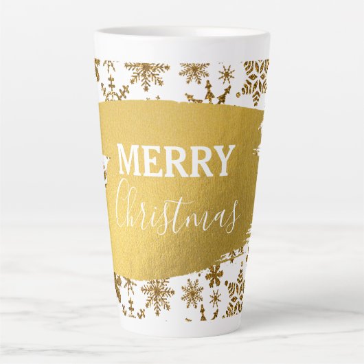 Golden Sparking Snowflakes Merry kerst Latte Mok (Voorkant)
