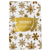 Golden Sparking Snowflakes Merry kerst Medium Cadeauzakje (Voorkant)