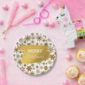 Golden Sparking Snowflakes Merry kerst Papieren Bordje (Feest)