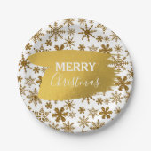 Golden Sparking Snowflakes Merry kerst Papieren Bordje (Voorkant)