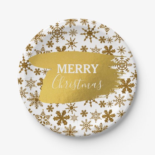 Golden Sparking Snowflakes Merry kerst Papieren Bordje (Voorkant)