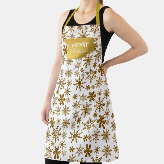 Golden Sparking Snowflakes Merry kerst Schort (Insitu)