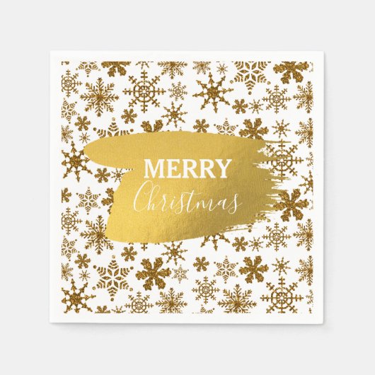 Golden Sparking Snowflakes Merry kerst Servet (Voorkant)