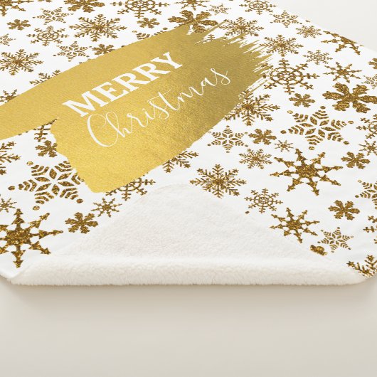Golden Sparking Snowflakes Merry kerst Sherpa Deken (3/4)