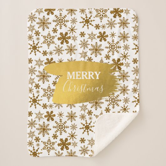 Golden Sparking Snowflakes Merry kerst Sherpa Deken (Voorkant)