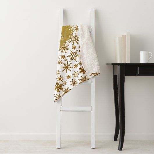 Golden Sparking Snowflakes Merry kerst Sherpa Deken (In situ)