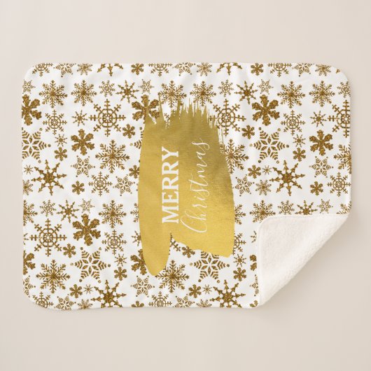 Golden Sparking Snowflakes Merry kerst Sherpa Deken (Voorkant (horizontaal))