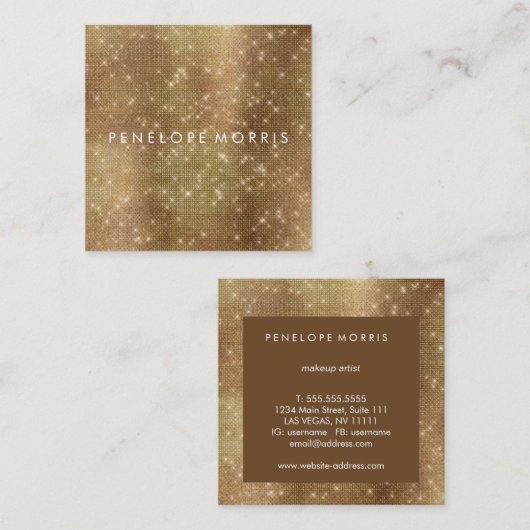 Golden Sparkle Beauty Stylist Square Business Card Vierkante Visitekaartje (Voorkant / Achterkant)
