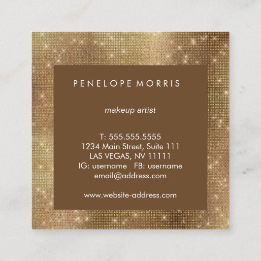 Golden Sparkle Beauty Stylist Square Business Card Vierkante Visitekaartje (Achterkant)