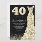Golden Sparkle Dress 40th Birthday Party Black Kaart (Voorkant)