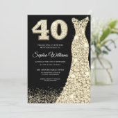 Golden Sparkle Dress 40th Birthday Party Black Kaart (Staand voorkant)