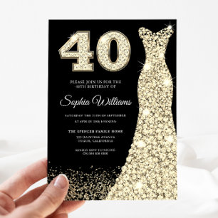 Golden Sparkle Dress 40th Birthday Party Black Kaart