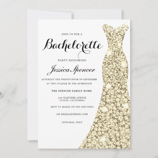 Golden Sparkle Dress Bachelorette Party Invite Kaart (Voorkant)