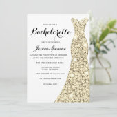 Golden Sparkle Dress Bachelorette Party Invite Kaart (Staand voorkant)