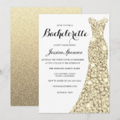 Golden Sparkle Dress Bachelorette Party Invite Kaart (Voorkant / Achterkant)