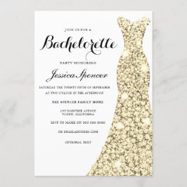 Golden Sparkle Dress Bachelorette Party Invite Kaart