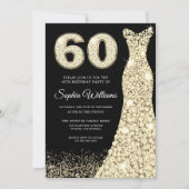 Golden Sparkle Dress Black 60th Birthday Party Kaart (Voorkant)